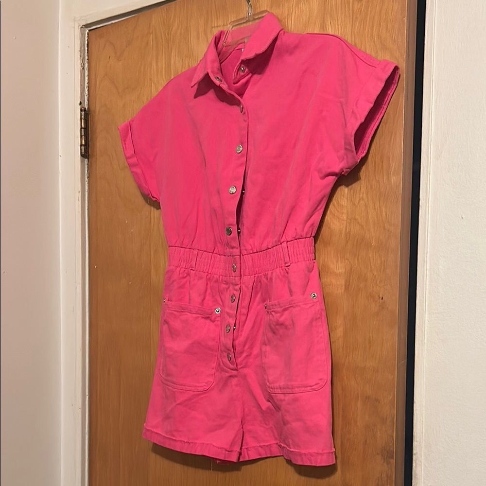 Pink Button-Up Romper - Picture 3 of 4
